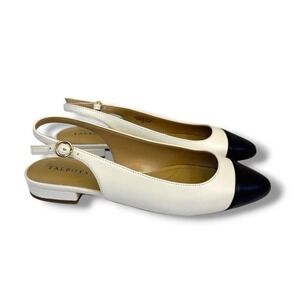 Talbots Edison White Black Cap Toe Slingback Leather Flats Women's Sz 9M Summer